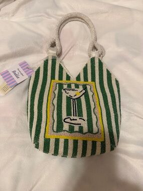 Gildan Beaded Green & White Striped Cocktail Motif Wristlet